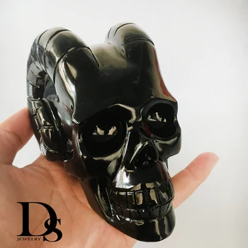 1000g de Înaltă Calitate Naturale Obsidian Negru Corn de Diavol Craniu Figurine Sculptate de Mână Cuarț Craniu de Cristal de Vindecare de Cristal Meserii Acasă