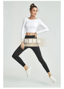 X-HERR Femei Plasă de Yoga Top Construit În Sutien fara Spate Sport Top Trunchiate Maneca Lunga Pentru Dans Tricouri Sport Căptușit Activewear