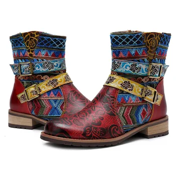 Vintage Boem Cowboy Vest botas de cuero genuino botas de tobillo para mujer Zapatos Mujer Zapatos Otoño Invierno
