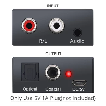 Analog la Digital Audio Converter Pentru Xbox PS3 Blu-ray Player R/L RCA-3.5 mm AUX pentru Coaxial Digital Audio Optic Toslink Adaptor