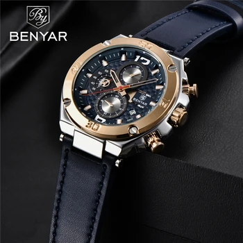 Ceasuri barbati BENYAR noi cuarț bărbați încheietura ceas de lux de top de moda ceas de om impermeabil din piele cronograf Relogio Masculino