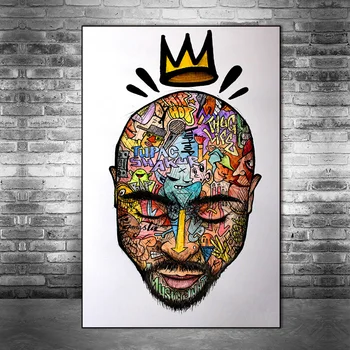 Tupac Muzica Hip Hop Panza Pictura pe Perete Poster de Artă și Printuri Graffiti Imagine 2PAC Tatuaj de Artă de Desene animate Pentru Decor Acasă