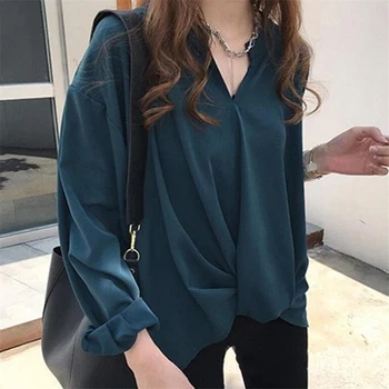 Femei Șifon Bluza Cu Maneca Lunga Camasi Femei De Moda V Gât Tricou Femei Topuri Si Bluze Plus Dimensiune Femei Neregulate Topuri