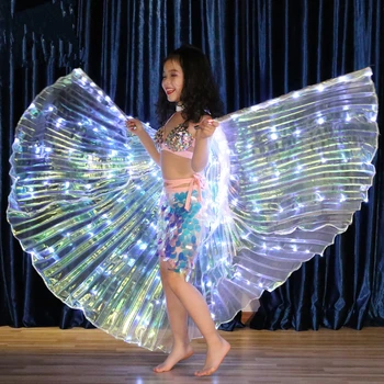 Dançarina infantil cu LED-uri arată borboleta fluorescente asas dança do ventre carnaval levou traje show de Natal