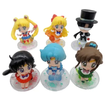 6pcs/lot Figurine Anime Sailor Moon Crystal Moon Sukino Mamoru Chiba Minako Aino Versiune Q PVC Figurine Jucarii Model