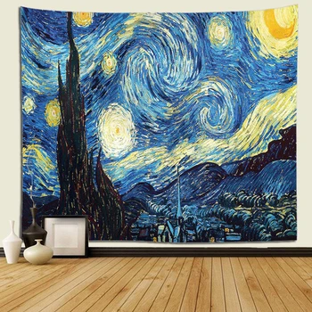 Noapte înstelată Tapiserie Van Gogh Pictura Abstracta Arta de Perete 3D Albastru Agățat de Perete Tapiserie Decor Acasă de Mari dimensiuni tapiserie