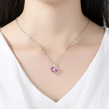 Coreeană în Formă de Inimă de Cristal Colier Femei Delicat Colier de Culoare Argintie Doamnelor Bijuterii la Modă Suspensie Pandantiv Model N157