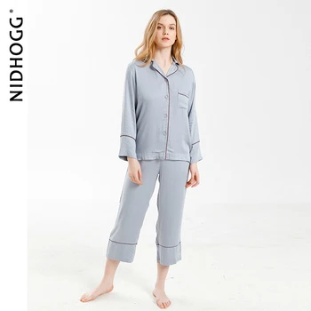 Nou Elegant High-end 6-Culoare Pijamale Vascoza Solid Pijamas Maneca Lunga Lounge Poarte Femeile Satin Pijamale pentru Femei Haine de Acasă