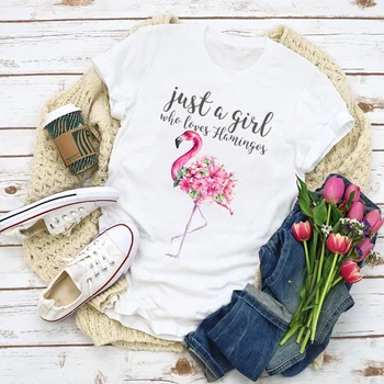 Femeile Grafic Floare Flamingo Floral Drăguț Moda De Vara Tricou Topuri Haine Doamnă T-Shirt Femei Îmbrăcăminte Tricou Femei T Shirt