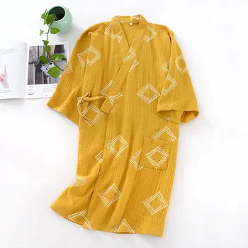 Femei Bumbac Țesute Kimono-Halat Cu Maneci Lungi Geometrice Imprimare Halat De Baie Plus Dimensiune Liber Crep Haine Lungi Acasă Halat
