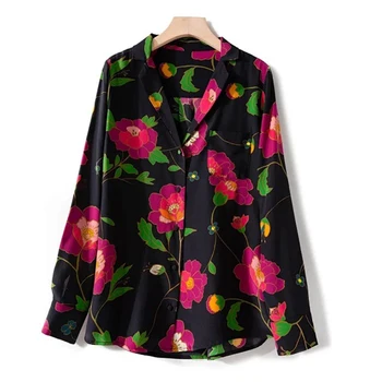 Imprimare Florale Elegante Bluze Femei Cu Maneci Lungi Buton Negru Camasi Casual De Toamna Epocă Blousas Mujer De Moda 2020
