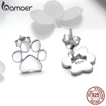 BAMOER Argint 925 Câine Animal de Laba de Pisică Cercei Stud pentru Femei Urme Cadou de Ziua Îndrăgostiților SCE407