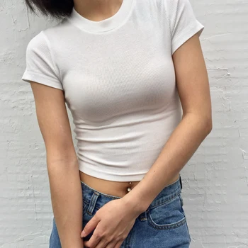 Vintage alb-negru t shirt femei culturilor sus coreean femei haine 2019 Vară drăguț sexy tricou tricouri streetwear