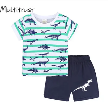 1-7Y Summer Infant Baieti de Cauzalitate Pijamale Seturi de Haine de Acasă Animal Print cu Maneci Scurte T Shirt pantaloni Scurți cu Dungi