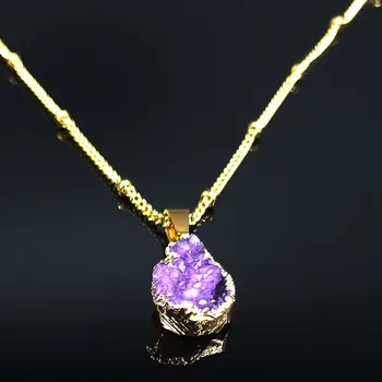 Violet din Oțel Inoxidabil Formă Neregulată Naturale Cristal Colier Femei cu Aur de Culoare Lanț de Coliere Bijuterii transport gratuit NG43S04