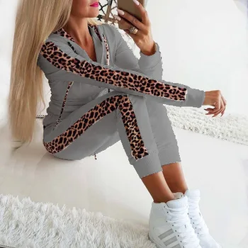 În 2020, Europa și Statele Unite ale americii toamna și iarna nou popular Leopard Print cu Maneci Lungi cu fermoar pulover pantaloni set pentru femei