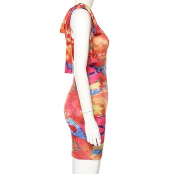 BKLD Femeie Rochie 2019 Primăvară-Vară fără Mâneci Un Umăr Bandaj Petrecere de Moda Clubwear Sexy Rochie Mini Bodycon Tie Dye Dress
