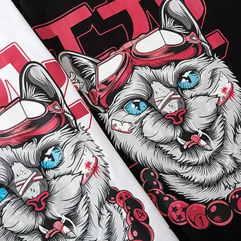 11 BYBB E ÎNTUNERIC Hip Hop Întuneric Cat de Imprimare Barbati Tricou Harajuku 2020 Streetwear cu Glugă Topuri Tricouri Casual din Bumbac cu Maneci Scurte