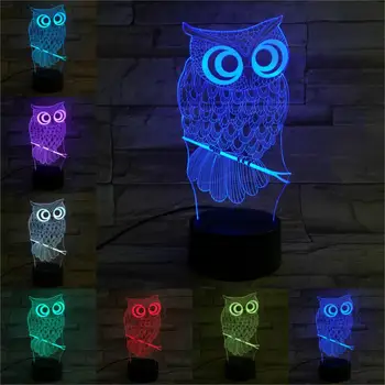 Noutatea Iluzie Lumina de Noapte Animal Bufnita 3D Lampa Copil Jucărie de Iluminat USB cu LED-uri RGB de Spirit Multicolor Luminaria Masă de Birou Firulescu Cadou
