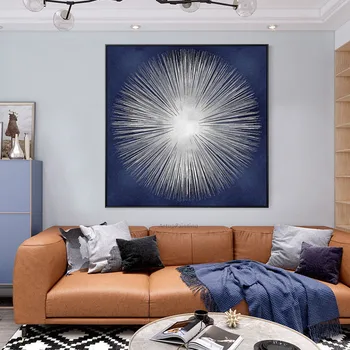 Geometrice abstracte panza pictura in ulei bleumarin cu textura de perete de arta bilder pentru camera de zi pictate manual de artă acasă cuadro decoracion