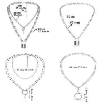 Lanț colier 2-strat de blocare cheie pandantiv coliere set de bijuterii din oțel inoxidabil geanta este potrivit pentru pantaloni punk juca
