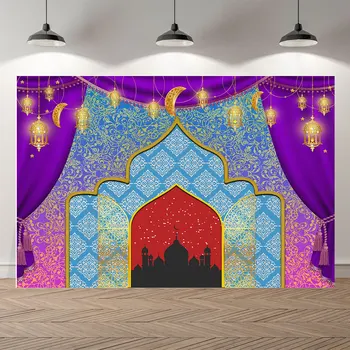 Seekpro Fondul Pentru Fotografie Aladdin Printesa Lampa Violet Petrecere Decoratiuni De Fundal Marocan Copil De Dus Banner