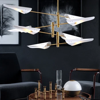 Nordic minimalist modern, living, sala de mese, lămpi atmosferice metal oblic gura industriale vânt aeronave art candelabru