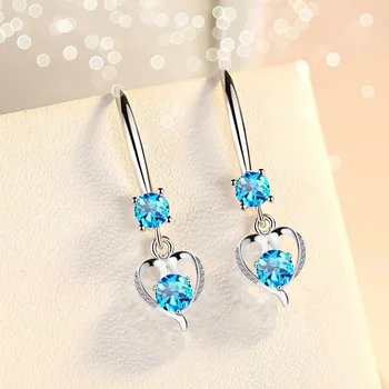 NEHZY argint 925 nou femeie moda bijuterii albastru roz de cristal zircon inima în formă de ciucure lung retro gol cârlig cercei