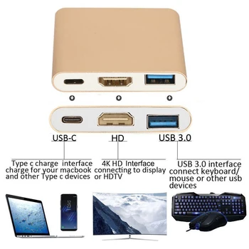 USB de Tip C Pentru HD USB 3.0 pentru Încărcare Adaptor Convertor USB-C 3.1 Hub Adaptor pentru MacBook Pro Huawei Mate 10 Samsung S8 plus 4K HD TV