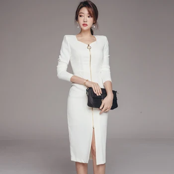 Qiu dong han ediție OL temperament cultiva moralitatea în noul lungi fermoare split pachetul fese profesionale rochie
