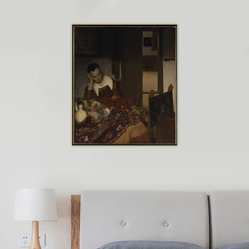 Citon Johannes Vermeer《O Servitoare Adormit》Panza Pictura In Ulei Opera De Arta Imagine Poster Celebra Pictura Decor De Perete Decor Acasă