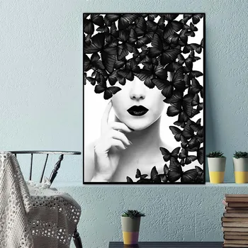 WANGART Nordic Citat Poster Alb-Negru Fluture Femeie de Perete de Arta Canvas Printuri de Imagini de Perete Picturi Moderne nu Încadrată