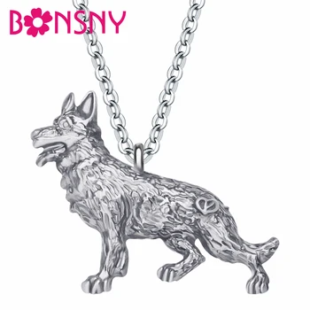 Bonsny Aliaj Placat Cu Aur Antic German Shepherd Dog Colier Drăguț Animal Mentale Pandantiv Bijuterii Pentru Femei, Fete, Moda, Cadouri