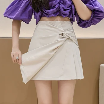 Streetwear student plisata fusta mini de vară neregulate femeie fuste scurte poftă de mâncare talie mare o linie fantă mozaic fuste femei