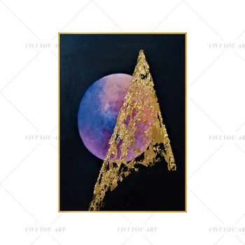 Moda Manual de Abstract Auriu Violet Luna Pictură în Ulei pentru Living Modern Pictura decor de perete poza Cadou de arta