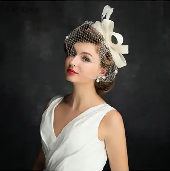 Fata Voal Pălării pentru Femei de Mireasa cu Pene de Pălării de Nunta si Palarioare 2020 Lenjerie de pat Tul Femei Partid de Păr Accesorii Pălării Europene