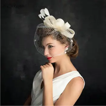 Fata Voal Pălării pentru Femei de Mireasa cu Pene de Pălării de Nunta si Palarioare 2020 Lenjerie de pat Tul Femei Partid de Păr Accesorii Pălării Europene