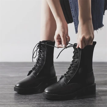 JIANBUDAN Nou șosete de moda cizme de toamna Femei Întinde cizme Dantela-Up ZIP Confortabil de sex Feminin Glezna cizme de Pluș pantofi de iarna