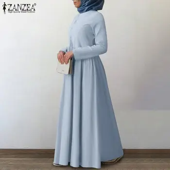 Retro Musulmane Islamice Halat Femei Rochie de Toamna ZANZEA Casual cu Maneci Lungi Buton Maxi Vestidos de sex Feminin Solid Îmbrăcăminte turc