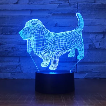Basset Hound Dog Iluzie Optică 3D Lumina de Noapte de Spirit Lampa 3D Touch Control de la Distanță 7 Culori de Lumină Acasă Copii Cadou