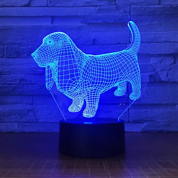 Basset Hound Dog Iluzie Optică 3D Lumina de Noapte de Spirit Lampa 3D Touch Control de la Distanță 7 Culori de Lumină Acasă Copii Cadou