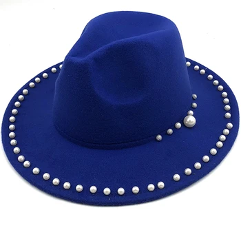 Femei Bărbați De Lână Pălărie Fedora Cu Perla Panglică Domn Doamna Eleganta De Toamna Si Iarna Margine Largă Biserica Panama Sombrero Jazz Capac