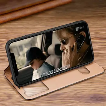 Autentice din Piele de Caz Pentru Iphone 11 12 Pro XS Max Cazul X XR Acoperi Fereastra View Coque Pentru Iphone 11 12 Mini Caz Magnetic Shell