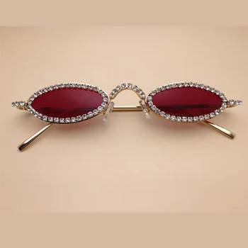 Stras Mic Oval ochelari de Soare Brand de Moda pentru Femei Vintage Retro Nuante Pentru Femei Drăguț Sexy Înguste ochelari de Soare Negru oculos
