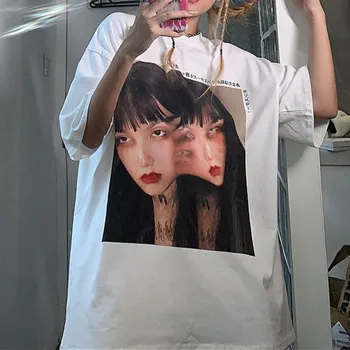 Femeile Gotic Haine de Groază Fujiang Caracter de Imprimare T-shirt Harajuku Maneci Scurte Largi Tricouri Estetice Streetwear Plus 2XL