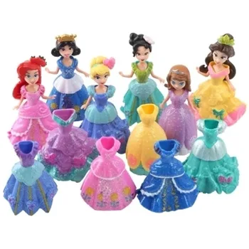 Disney Frozen 12buc/Lot 9cm Printesa Sofia Elsa Sirena Cifre Papusa Jucarii Model de Acțiune Figura Set Cu Magic Clip Rochie Pentru Copii