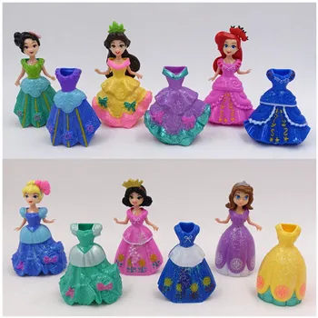Disney Frozen 12buc/Lot 9cm Printesa Sofia Elsa Sirena Cifre Papusa Jucarii Model de Acțiune Figura Set Cu Magic Clip Rochie Pentru Copii