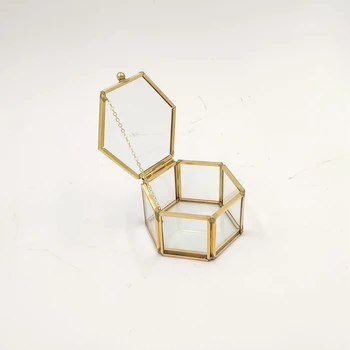 Hexagon De Sticlă Transparentă Cutie De Inel Inel De Nunta Cutie Geometrice Clare De Sticlă De Bijuterii Caseta De Bijuterii Organizator Suport De Masă Contei