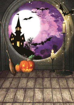 Castel Halloween Dovleac Bat Drumul Luna De Copil Desene Animate Truc Sau Trata Noapte Foto Fotografie De Fundal Fundal Foto Studio Foto