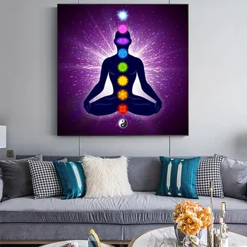 Panza Pictura, Postere de Arta, Printuri Indian Meditație Buddha 7 Chakra Yoga, Sport, Arta de Perete pentru Camera de zi Dormitor Neînrămate